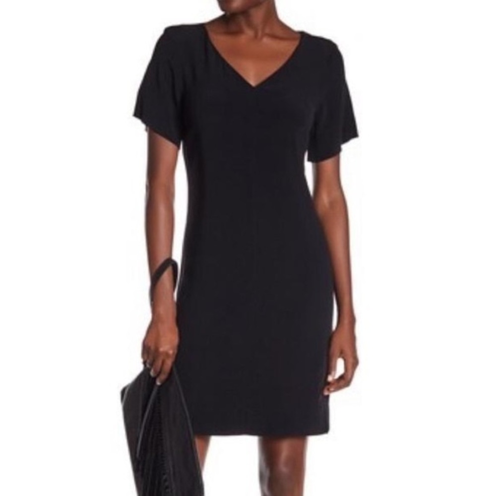 Sandro v neck open back black dress
